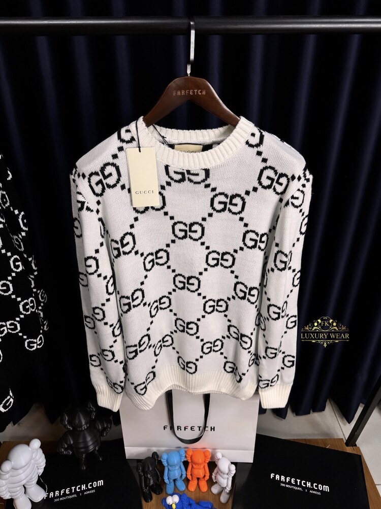 Gucci Wollpullover mit GG Jacquardmuster (white)