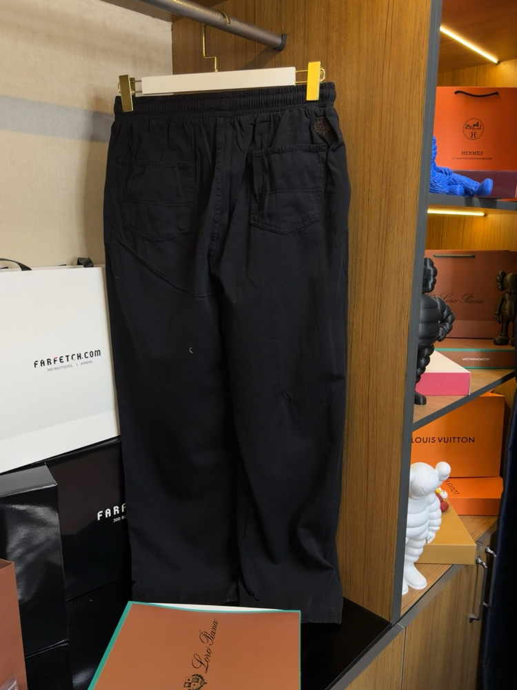 Loro Piana Ham Keten Jogger Pantolon Siyah