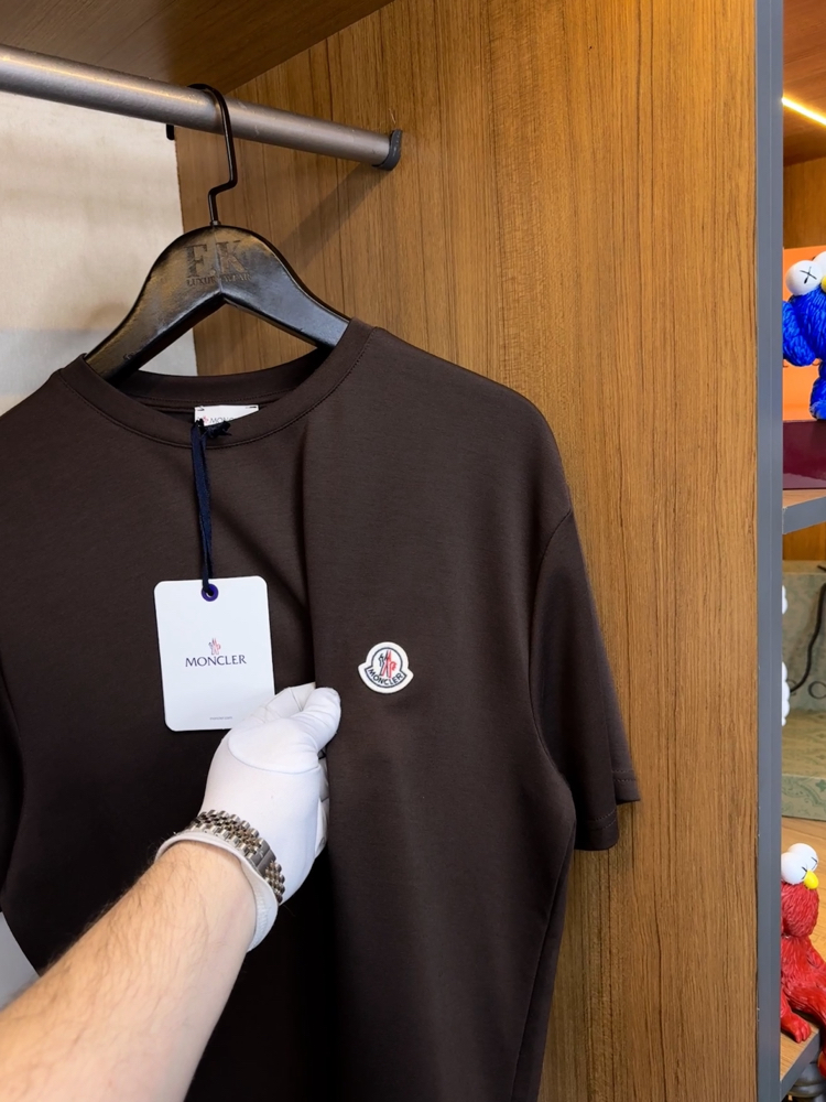 Moncler Logo T-shirt ( İthal-Ütü İstemez-NFC Aktif) - Koyu Kahve