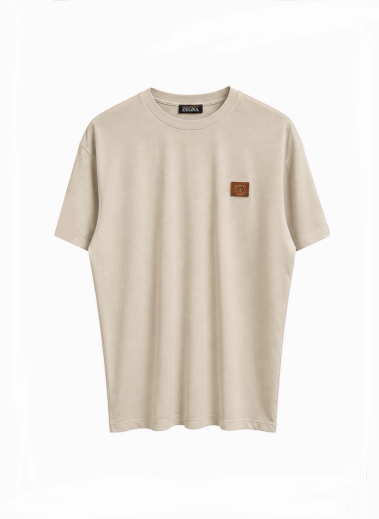 Zegna Logo Plaque T-shirt ( İthal-Ütü İstemez-NFC Aktif) Kum Beji