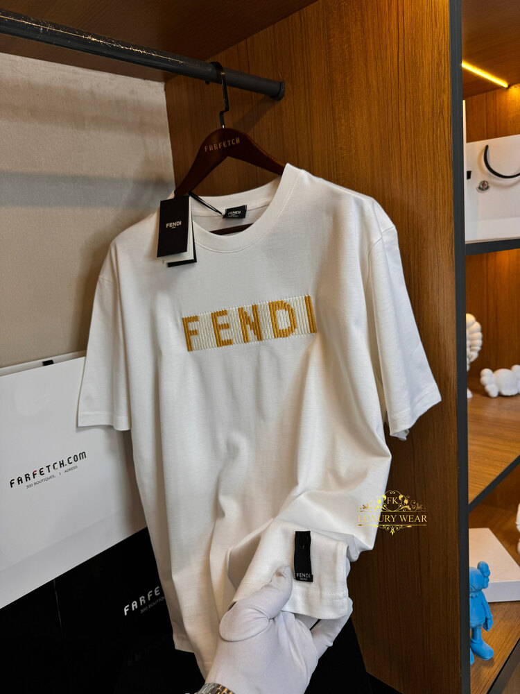 Fendi teen logo embroidery cotton T-shirt (beyaz)