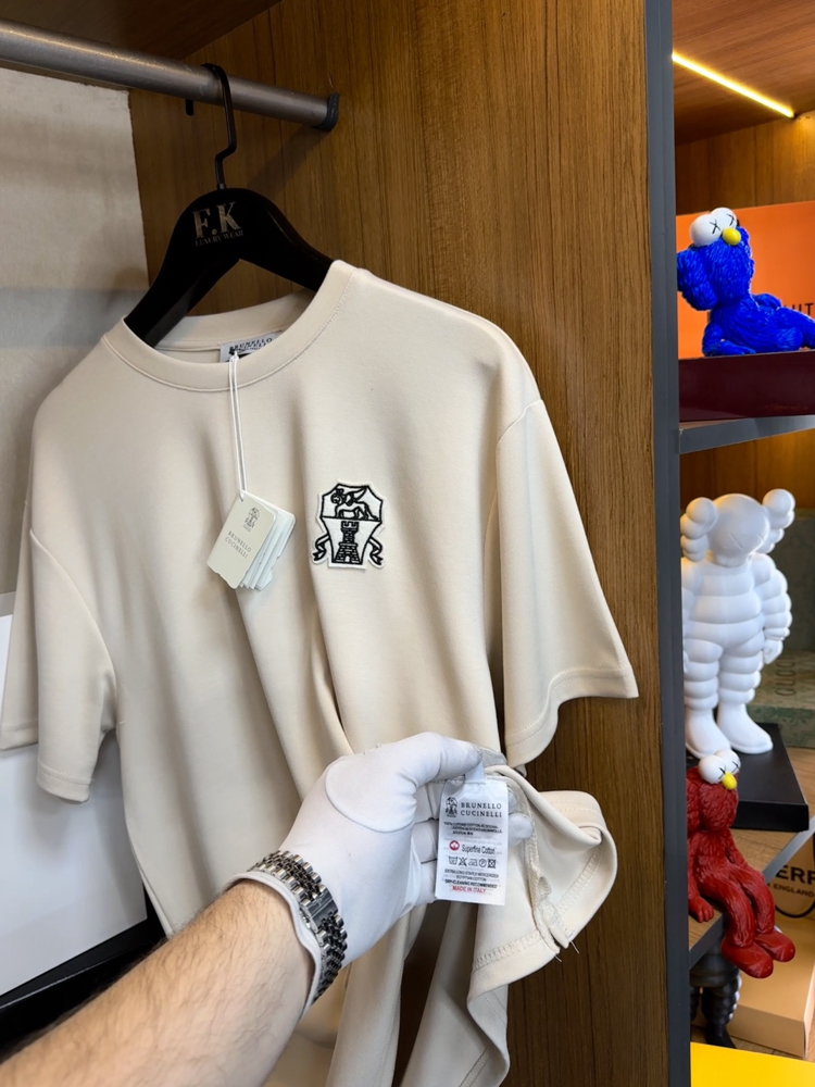 Brunello Cucinelli Logo T-shirt ( İthal-Ütü İstemez-NFC Aktif) - Kum Beji
