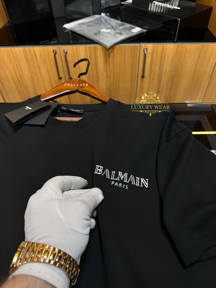 Balmain Paris Logo T-shirt black-silver ( İthal-Ütü İstemez-NFC Aktif)