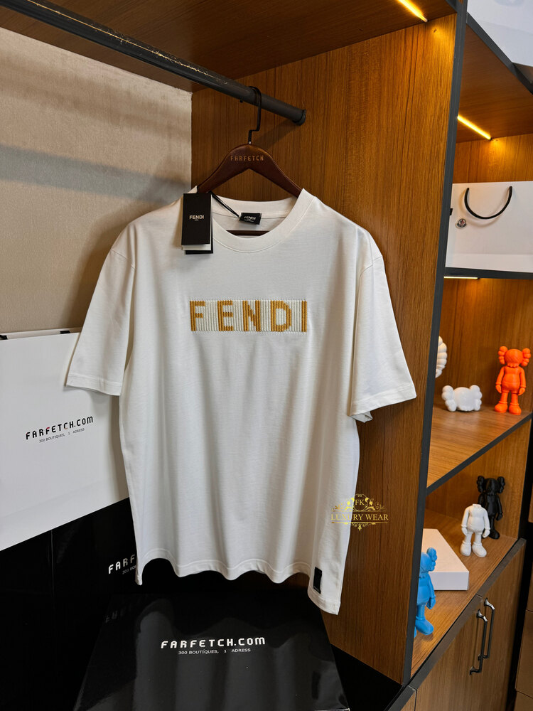 Fendi teen logo embroidery cotton T-shirt (beyaz)