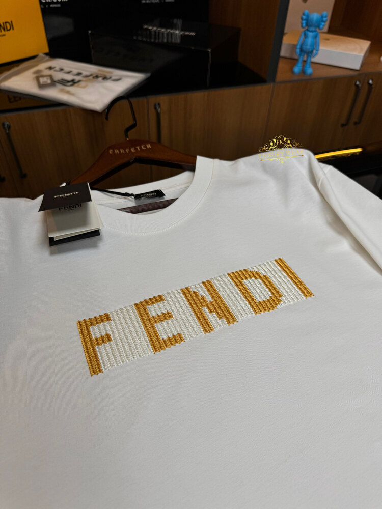 Fendi teen logo embroidery cotton T-shirt (beyaz)