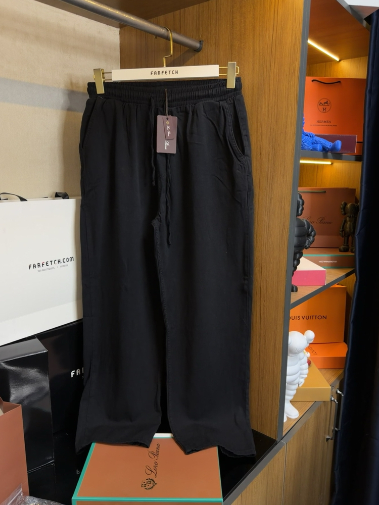 Loro Piana Ham Keten Jogger Pantolon Siyah