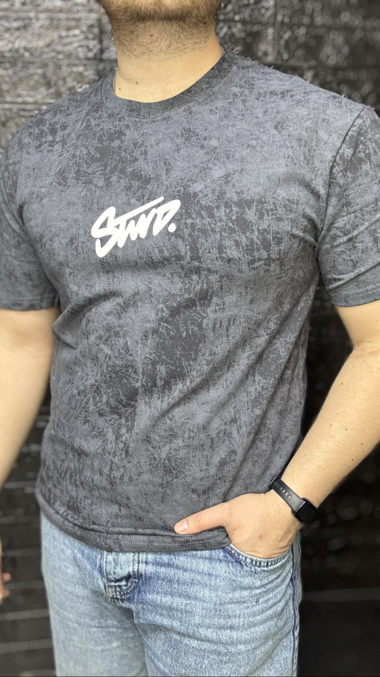 STWD BASKILI ASİT YIKAMALI AÇIK ANTRASİT TİŞÖRT