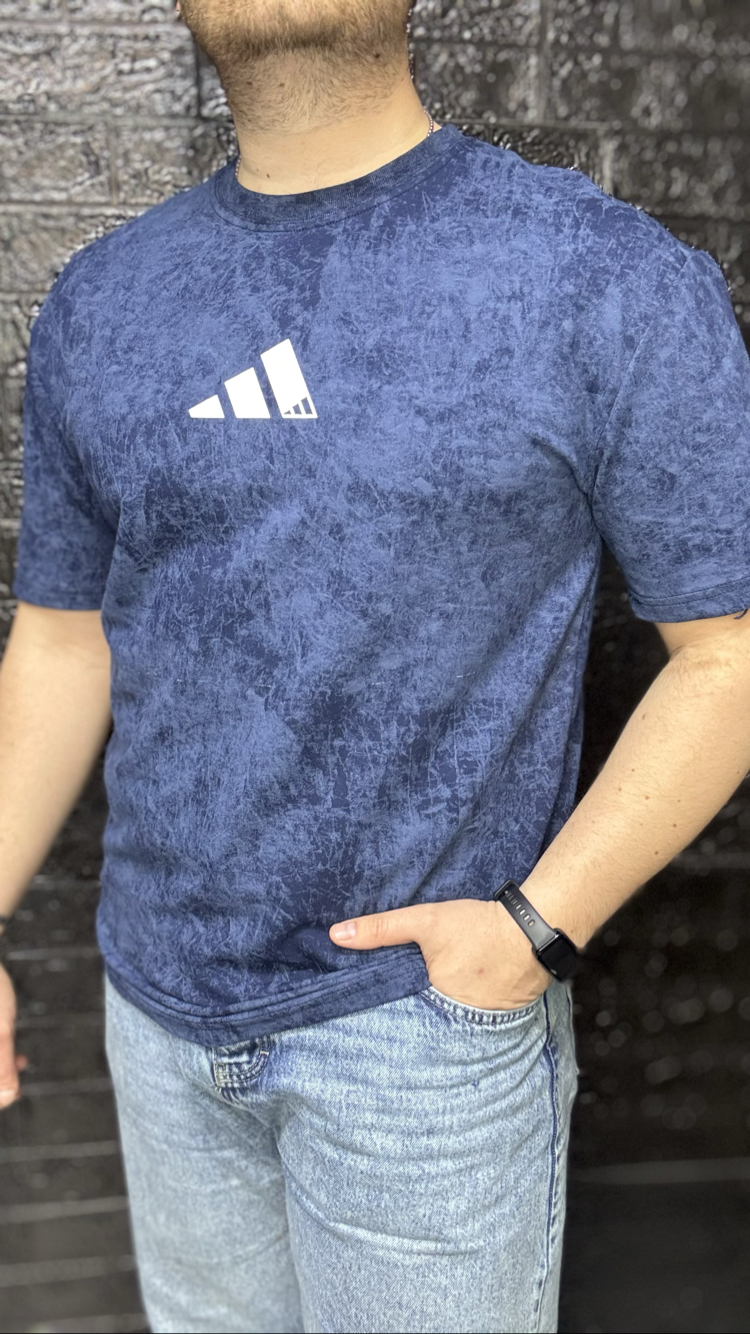 ADİDAS BASKILI ASİT YIKAMALI MAVİ TİŞÖRT