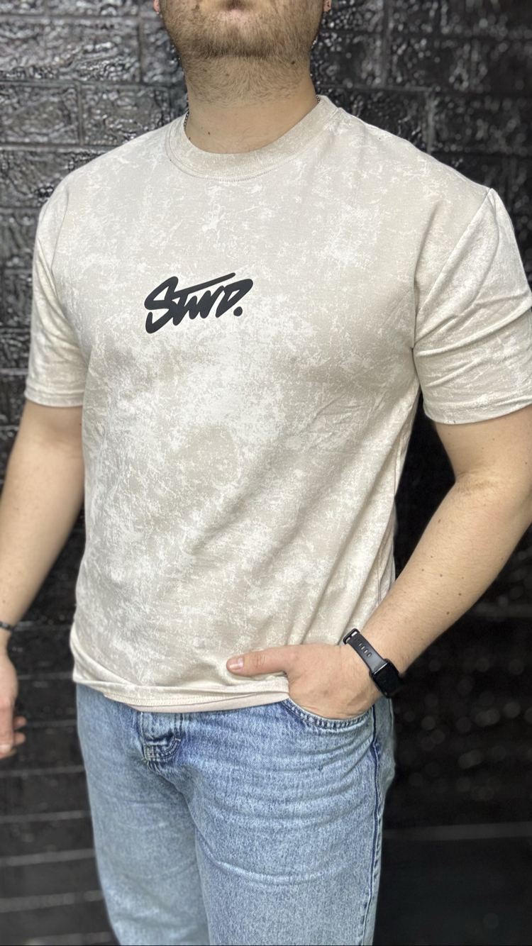 STWD BASKILI ASİT YIKAMALI KREM(TAŞ) RENK TİŞÖRT