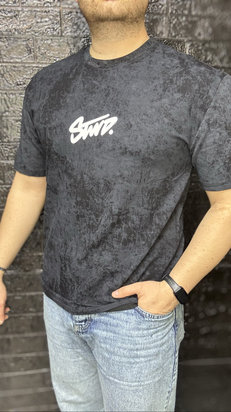 STWD BASKILI ASİT YIKAMALI KOYU ANTRASİT TİŞÖRT