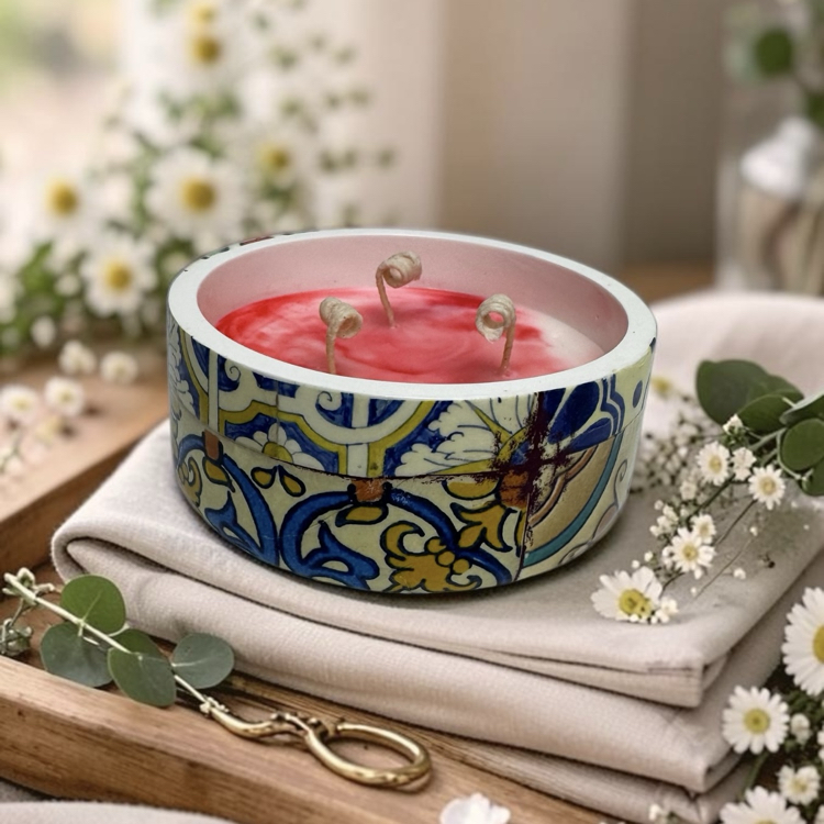 fabuillusti00130 kokulu mum, modern dekoratif, desenli beton mum, 3 fitilli, el yapımı gül koku