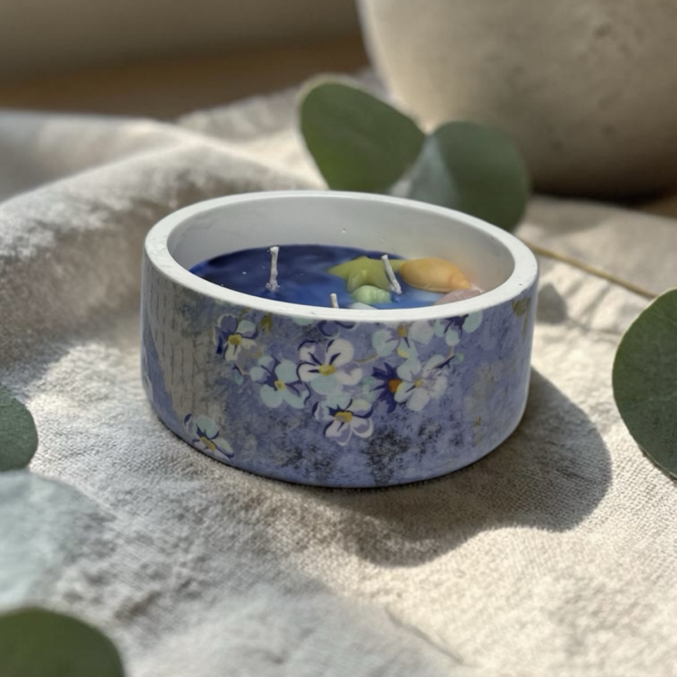 kokulu mum, modern dekoratif, desenli beton mum, 3 fitilli, el yapımı okyanus  koku