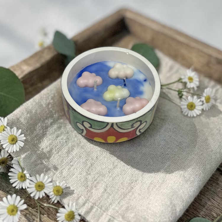 kokulu mum, modern dekoratif, desenli beton mum, 3 fitilli, el yapımı okyanus koku