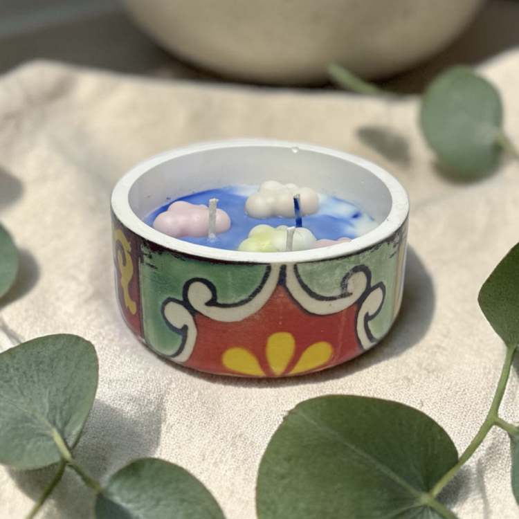 kokulu mum, modern dekoratif, desenli beton mum, 3 fitilli, el yapımı okyanus koku