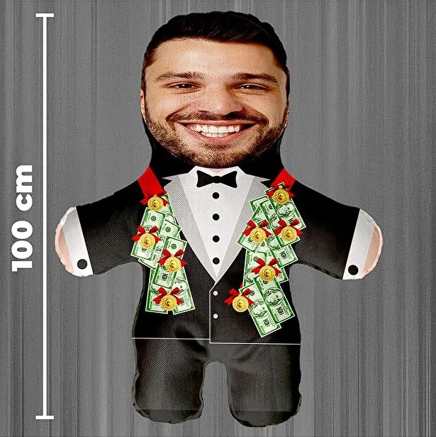 Evlilik Yıl Dönümü Hediyesi Özel Fotoğraflı Damat Bey Peluş Bebek -100cm-