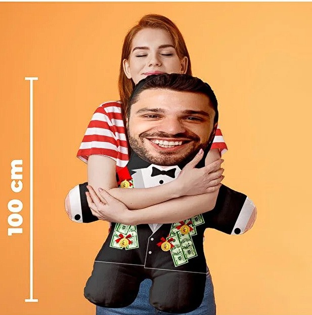 Evlilik Yıl Dönümü Hediyesi Özel Fotoğraflı Damat Bey Peluş Bebek -100cm-
