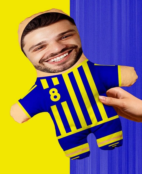 Kişiye Özel Tasarımlı Sarı Lacivert Şampiyon Taraftar Peluş Bebek -25cm-