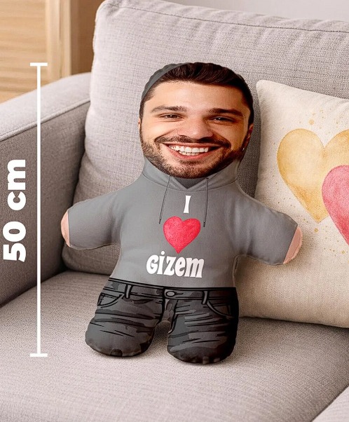 Minik Sevgilim Peluş Oyuncak Kişiye Özel Fotoğraflı Sevgiliye Hediye -50cm-