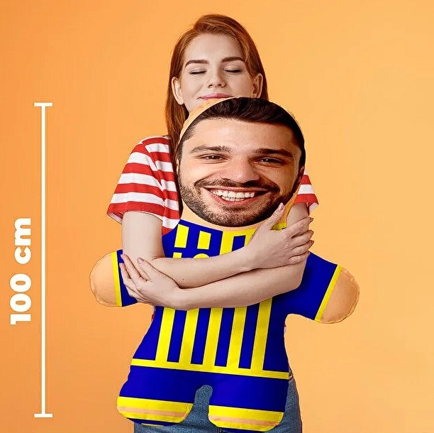 Kişiye Özel Fotoğraflı Sarı Lacivert Şampiyon Taraftar Peluş Bebek -100cm-