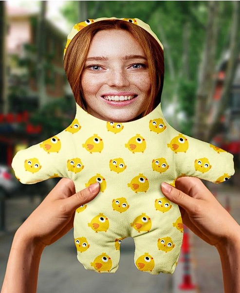 Sarı Civciv Tasarımlı Kişiye Özel Sevimli Fotoğraflı Peluş Oyuncak -25cm-