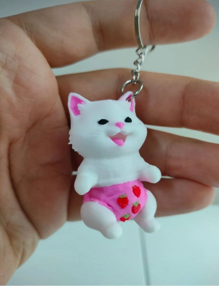 Çilek Donlu Kedi Anahtarlık