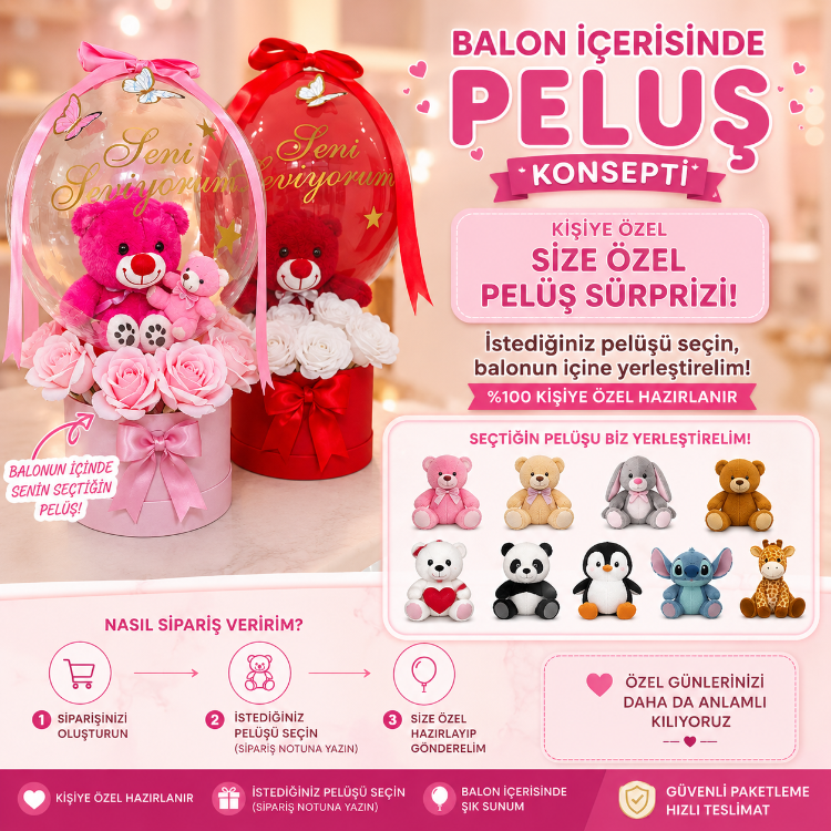 Balon İçerisinde peluş çeşitlerimiz 
