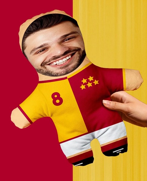 Kişiye Özel Fotoğraflı Sarı Kırmızı Şampiyon Taraftar 5 Yıldızlı Peluş Oyuncak -25cm-