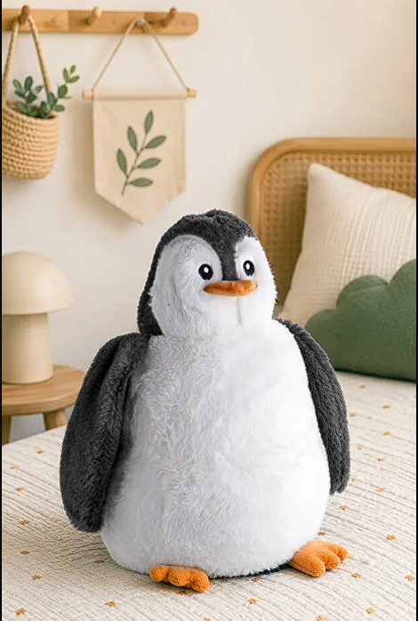 Hem yastık Hem uyku arkadaşı olabilen peluş penguen