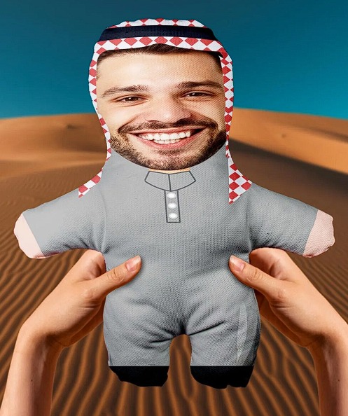 Kişiye Özel Fotoğraflı Hediyelik Komik Arap Şeyhi Peluş Bebek -25cm-