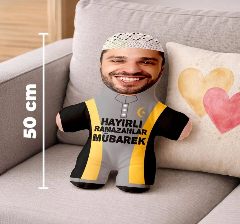 Kişiye Özel Fotoğaflı Ramazan Bayramı Tasarımlı Peluş Bebek -50cm-