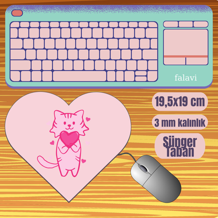 Pembe kedi Kalp Mousepad
