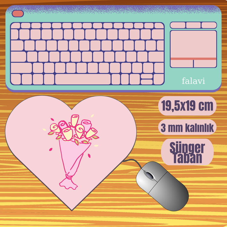 Pembe çiçek kalp Mousepad