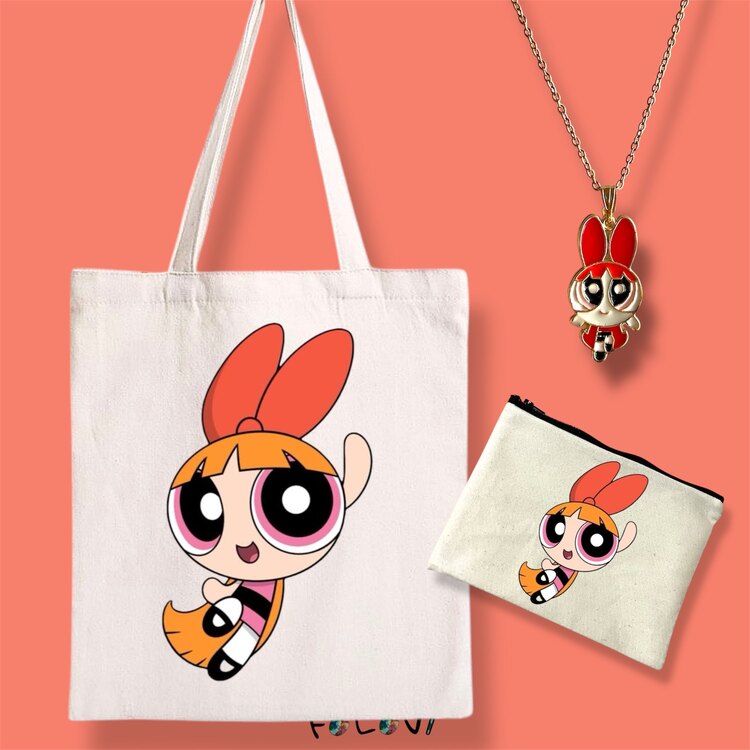 Powerpuff girls Blossom bez çanta el çanta kolye set