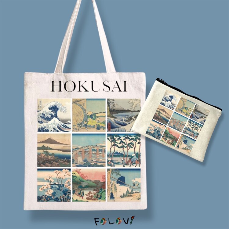 Hokusai bez çanta el çantası set