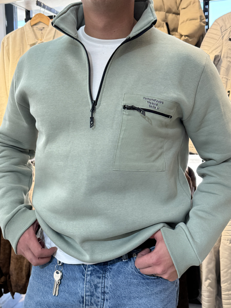 CEP DETAYLI YARIM FERMUAR SWEATSHIRT