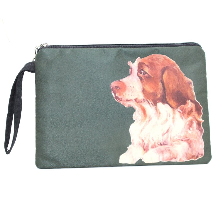 Köpek Baskılı Nubuk Clutch Portföy Çanta