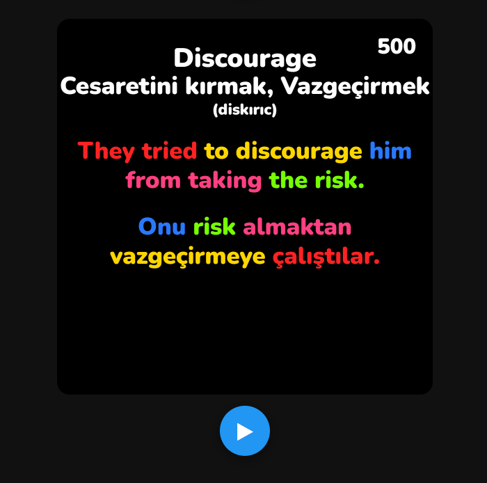 İngilizce En Önemli 500 Fiil | Renkli Çeviri Tekniği