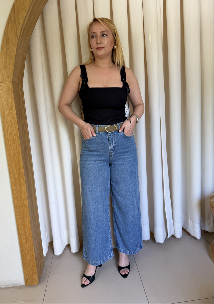Mavi Kemerli Culotte Jean 