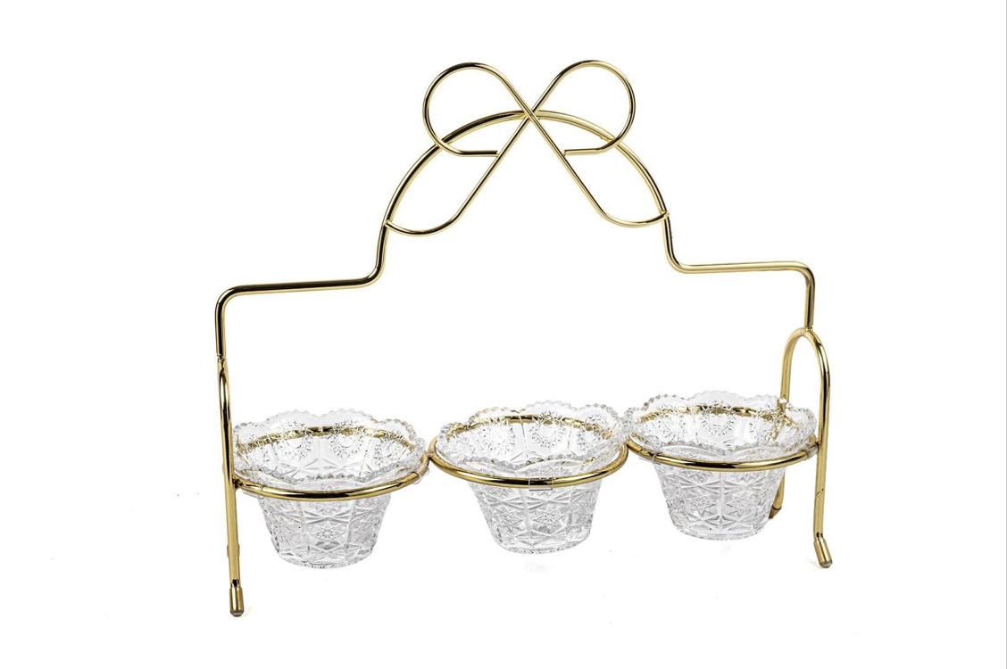 Mikasa moor gold Fiyonk Kulplu 3lü Çerezlik Standı 36x32cm