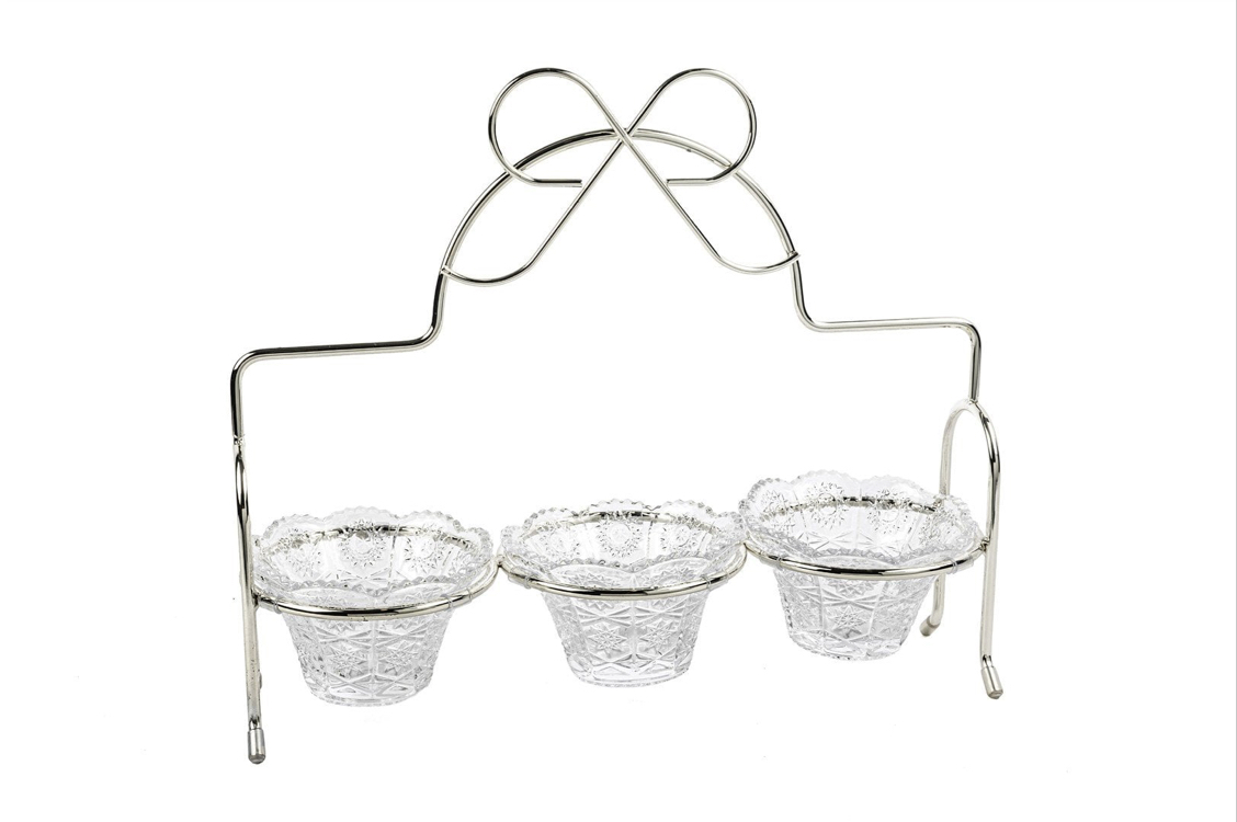Mikasa moor Silver Fiyonk Kulplu 3lü Çerezlik Standı 36x32cm