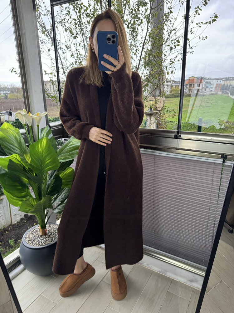 Kahverengi angora hırka