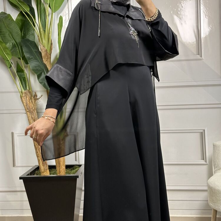 my312 yakası taşlı 2li elbise