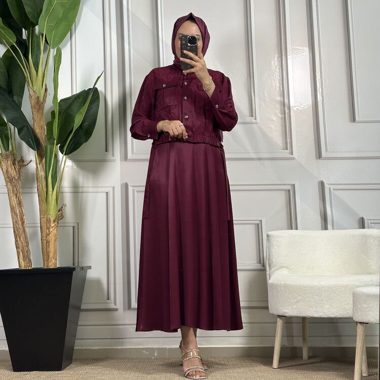 my312 çıtçıtlı detaylı elbise bordo