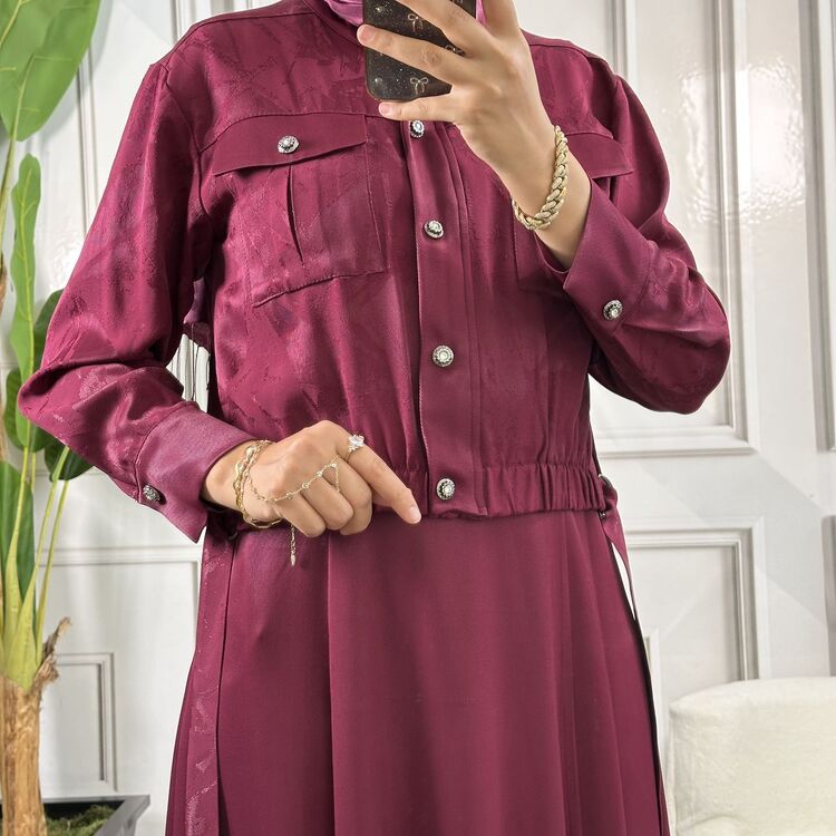 my312 çıtçıtlı detaylı elbise bordo