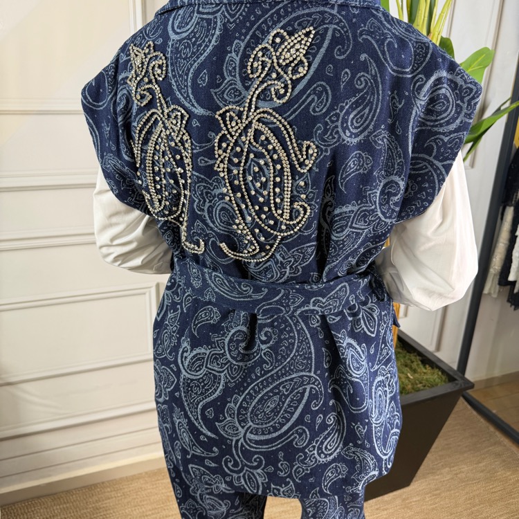  My312 Arkası Taşlı Denim Yelek