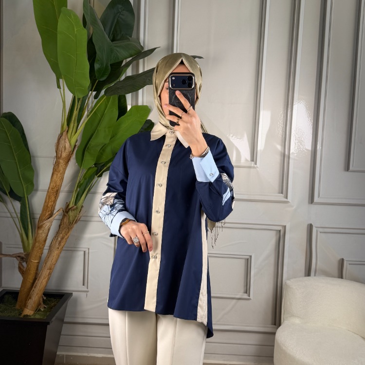 My312 Kolları Nakışlı Taşlı Gömlek