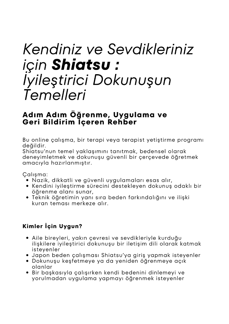 Interaktif Shiatsu Kitabı + Rehberli Başlangıç Programı
