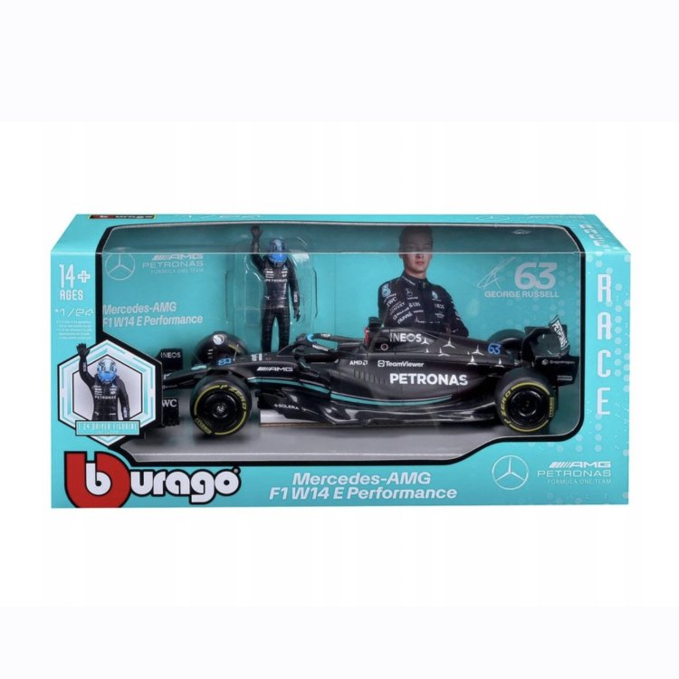 1:24 Mercedes AMG W14 George Russell 2023 Figürlü Model