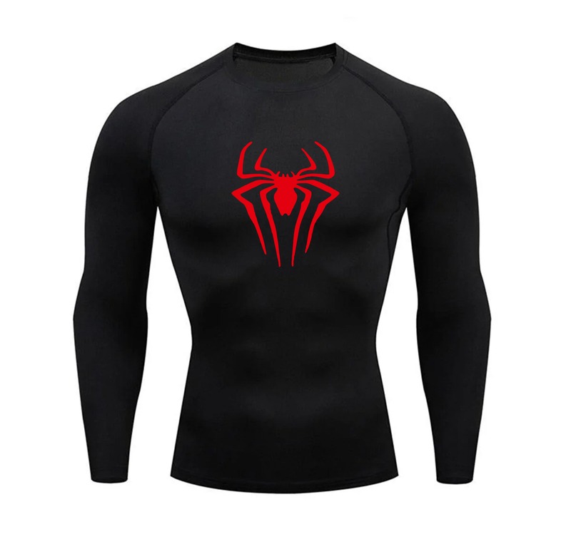 Spider-Man Siyah Uzun Kollu Compression T-Shirt(Kırmızı logo)