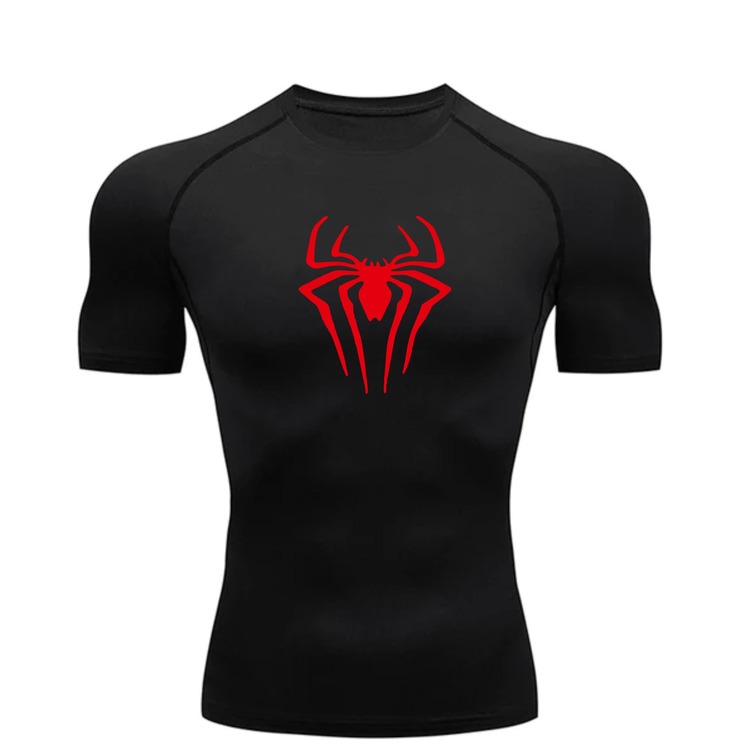Spider-Man Siyah Kısa Kollu Compression T-Shirt(Kırmızı logo)
